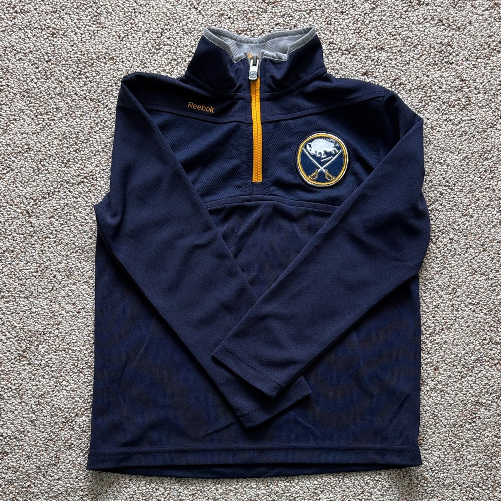 Kids Buffalo Sabres Hockey Reebok Navy and Yellow Quarter-Zip Top